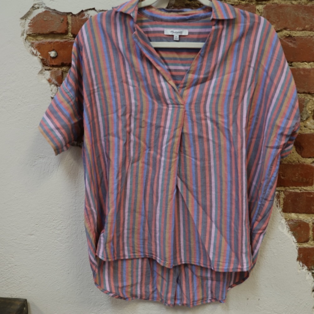 Madewell button back strip blouse